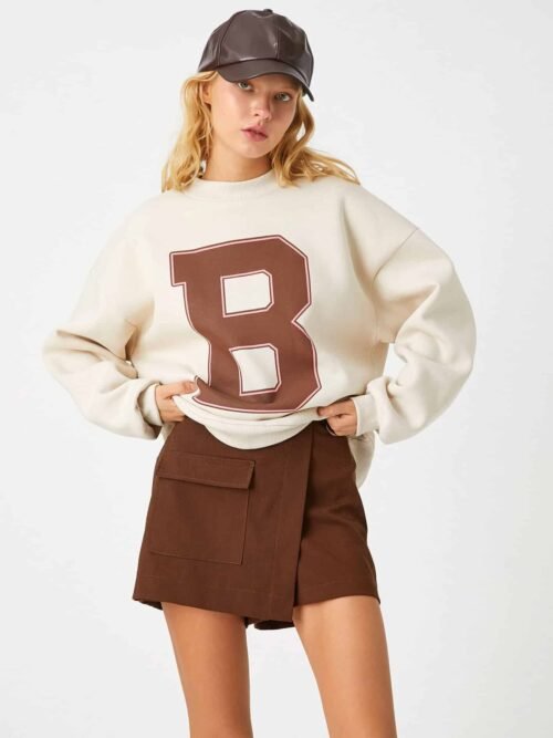 Printed College Sweatshirt Crew Neck Long Sleeve Fleece Inside