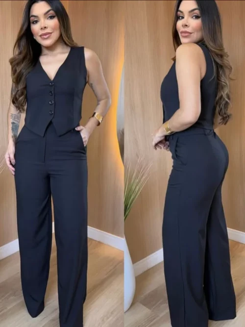 Conjunto em alfaiataria calça e colete tendência de 2026